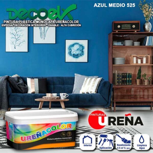 Pintura Plástica Monocapa Colores Azul Medio 525 Ureñacolor